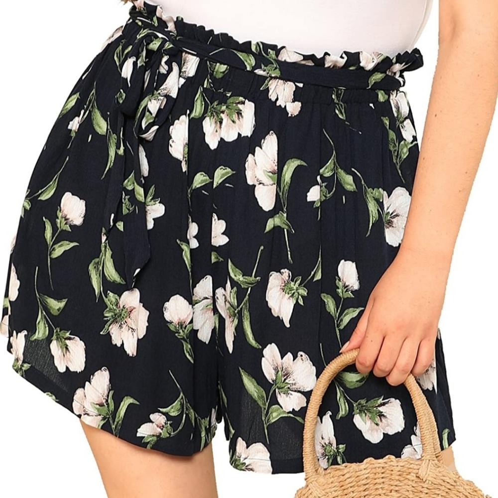 Women's Plus Size Shorts Summer Casual Floral Elastic Waist Shorts